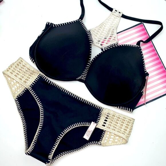 🔥VICTORIA SECRET SWIMSUIT SET TOP 36DD push-up //bottom Medium New #1 - Picture 1 of 7